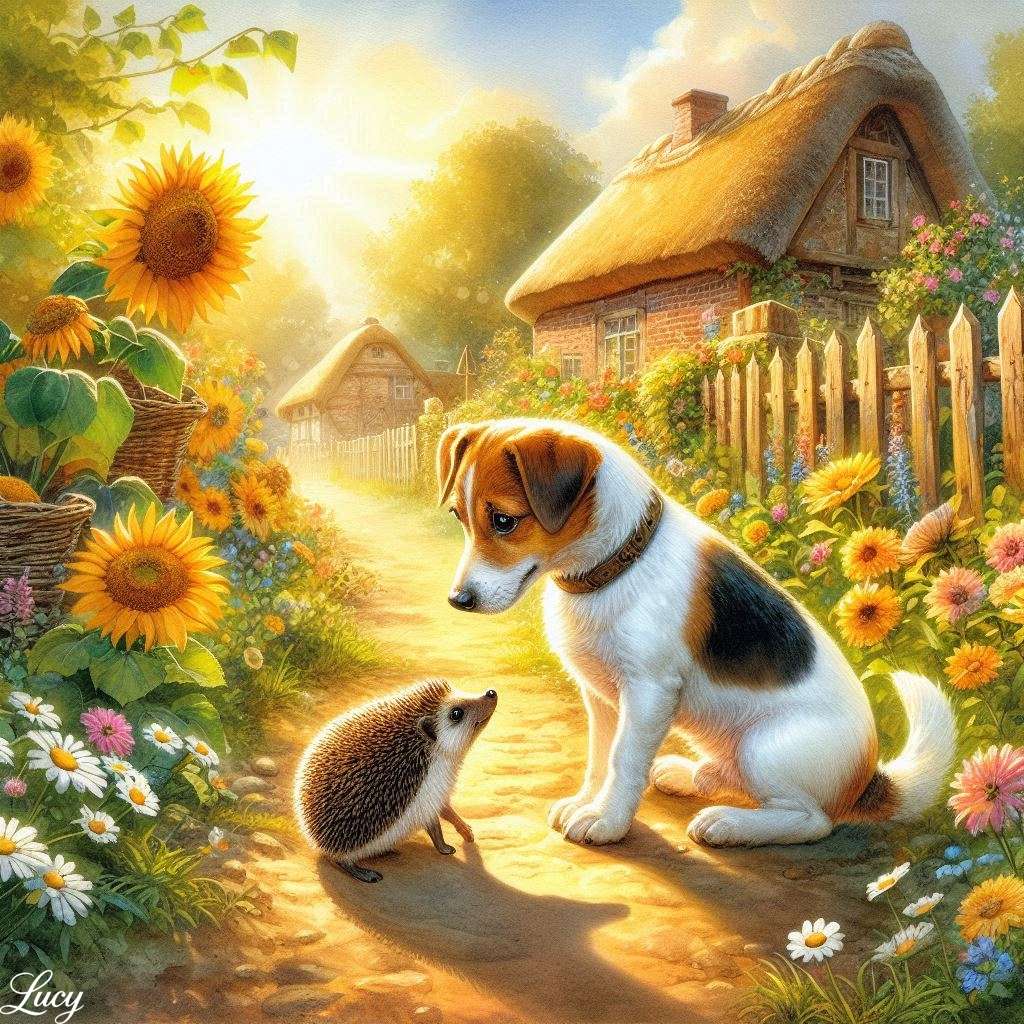 Le chien Jack Russel rencontre doucement un hérisson puzzle en ligne
