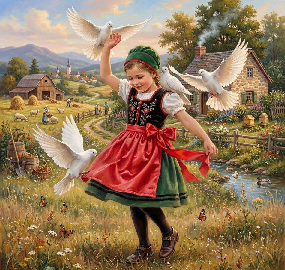 Das Mädchen mit den weißen Tauben Online-Puzzle