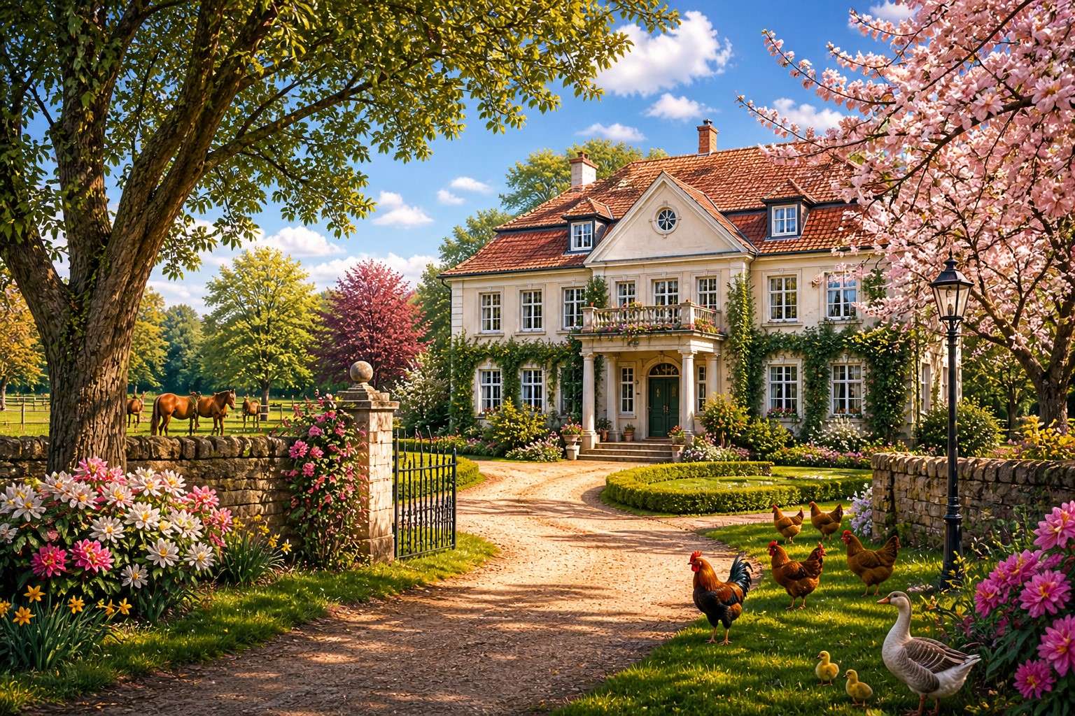 Idylliczny wiejski dom na wiosnę puzzle online