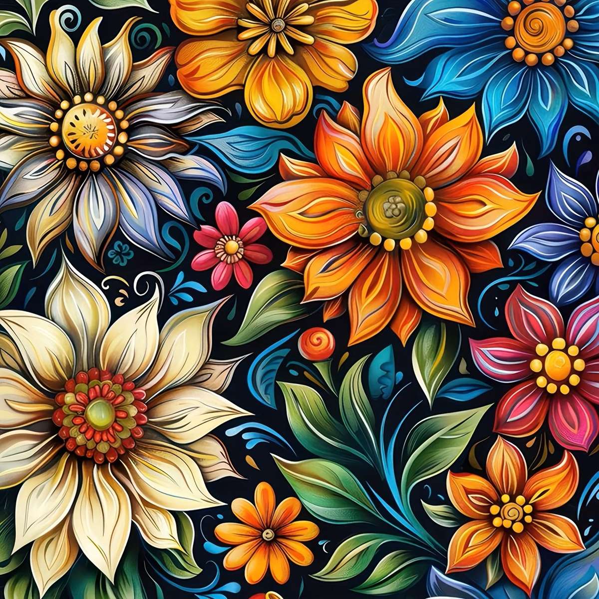 buntes Blumenmuster Online-Puzzle