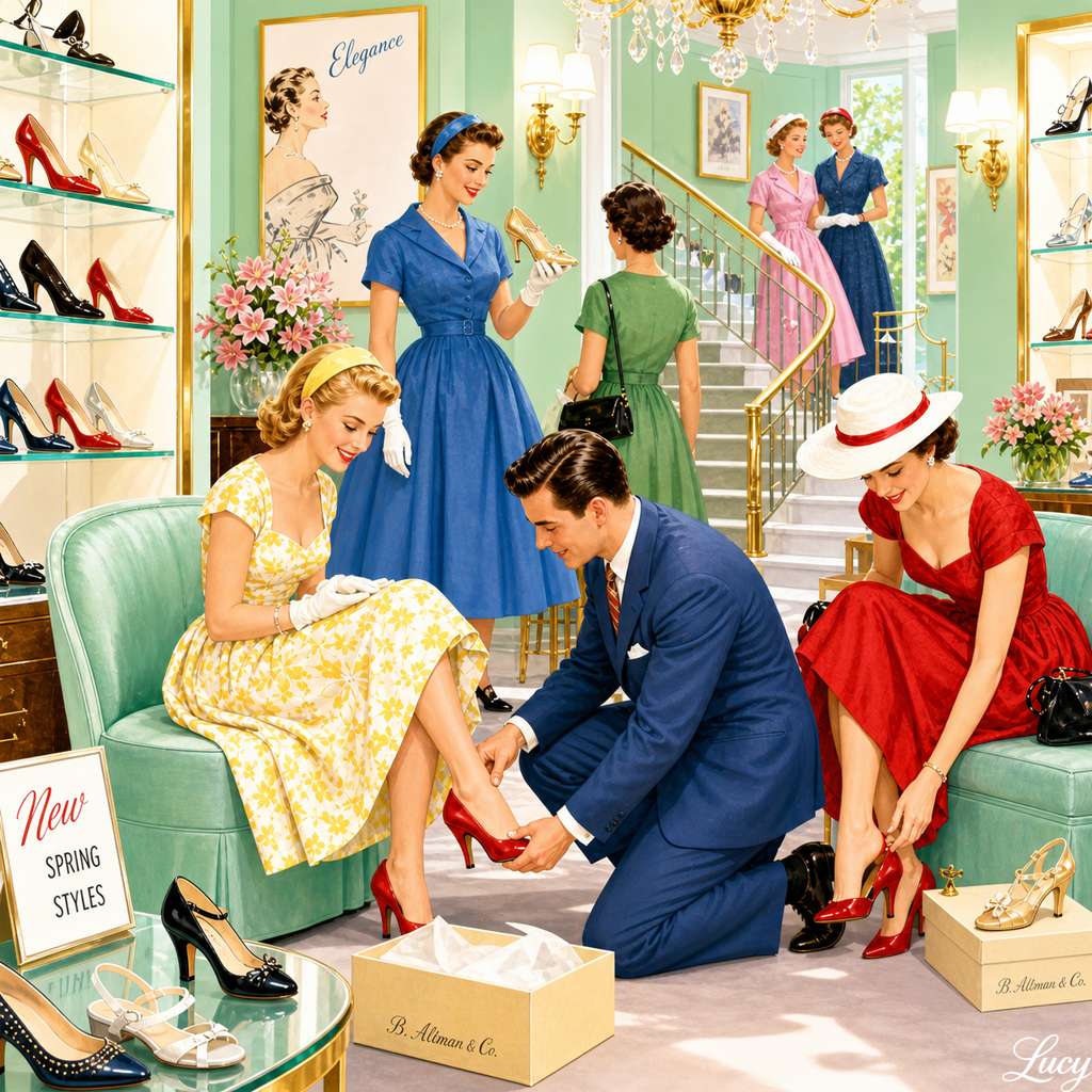 Elegante schoenenboetiekscène uit de jaren 50 online puzzel
