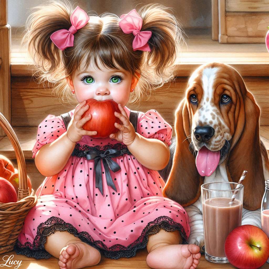 Peuter en hond met appels online puzzel