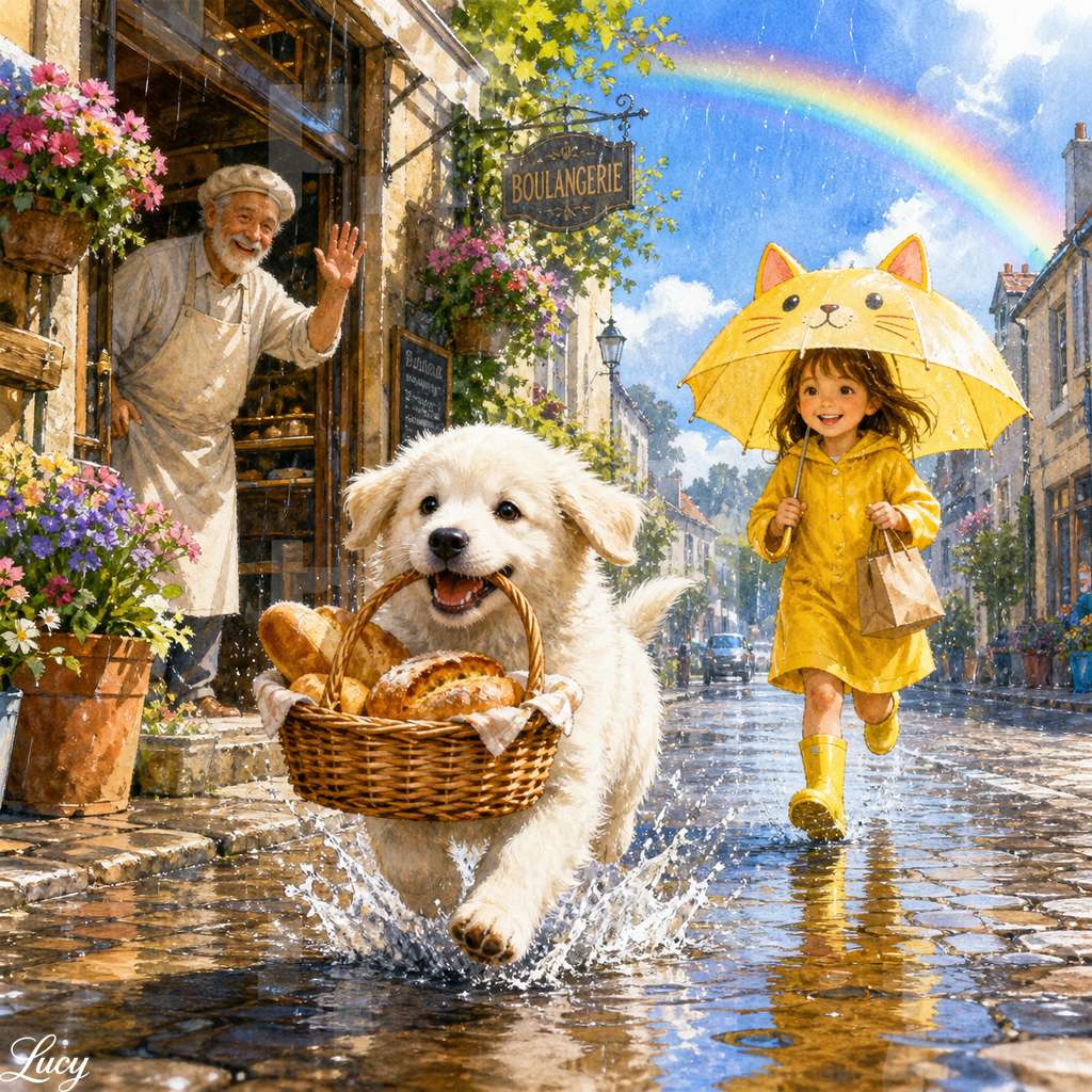 Mistige regenboogwandeling in een dorp legpuzzel online