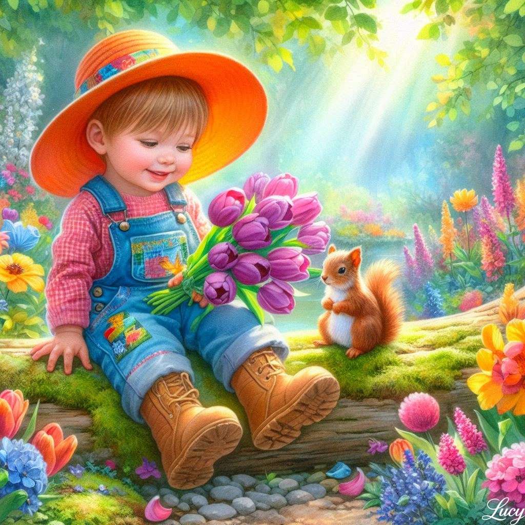 Usiadłem na kłodzie w kolorowym ogrodzie puzzle online