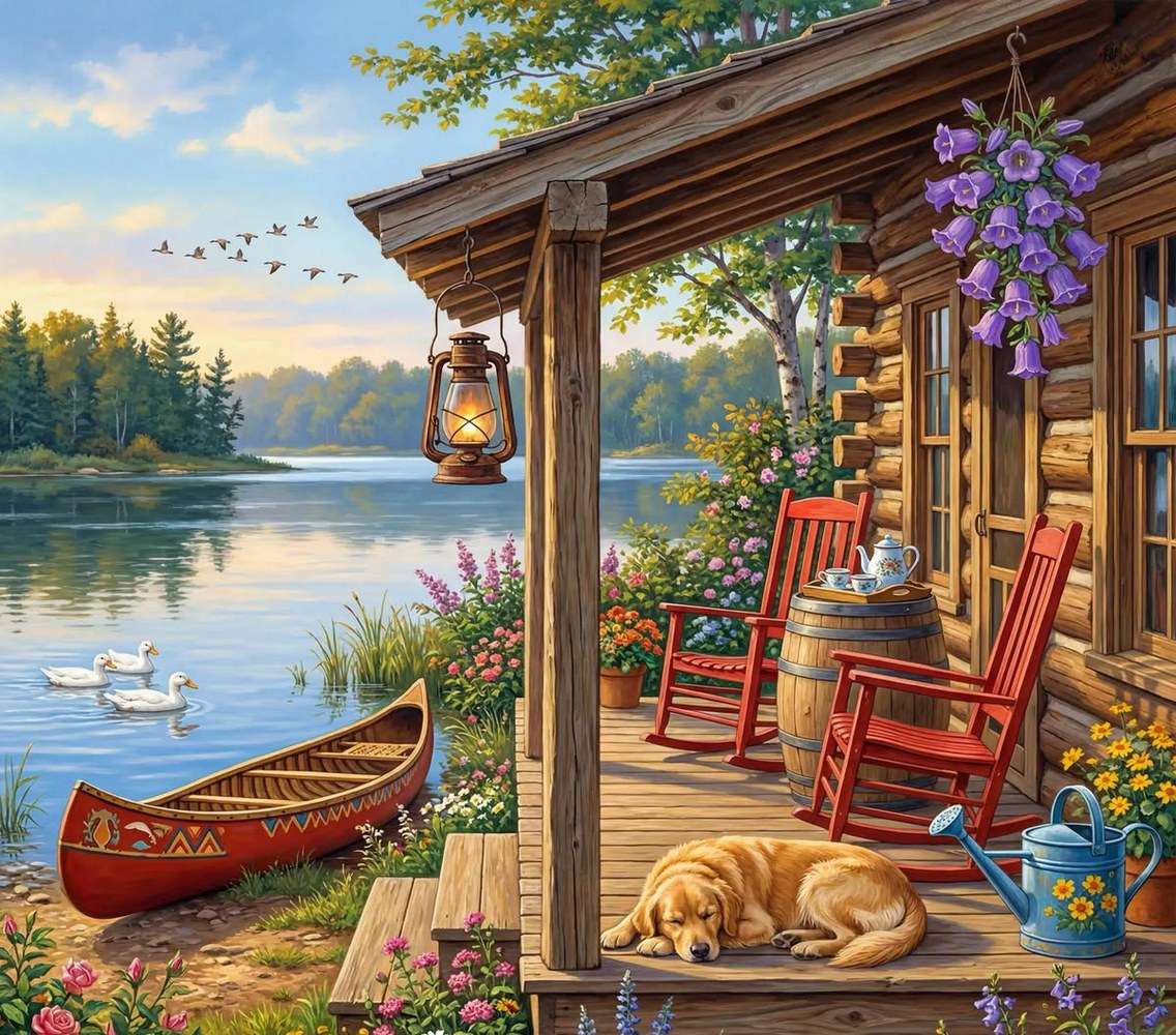 Casă de lemn lângă râu jigsaw puzzle online