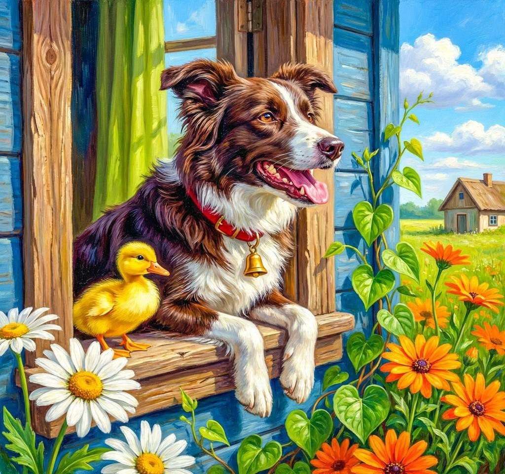 Câinele prieten al puiului puzzle online
