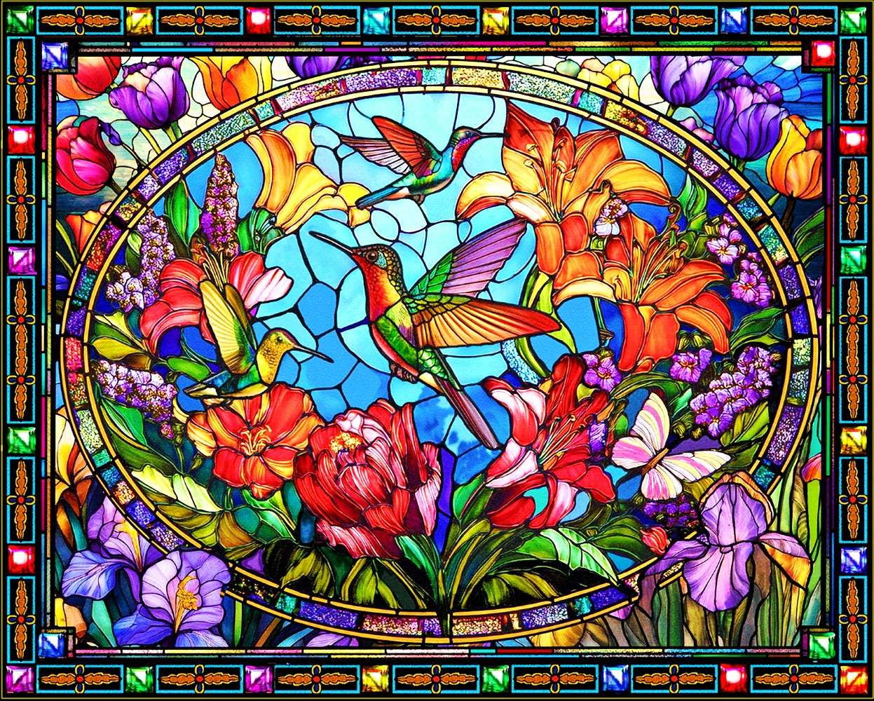 Kolibrie gebrandschilderd glas legpuzzel online