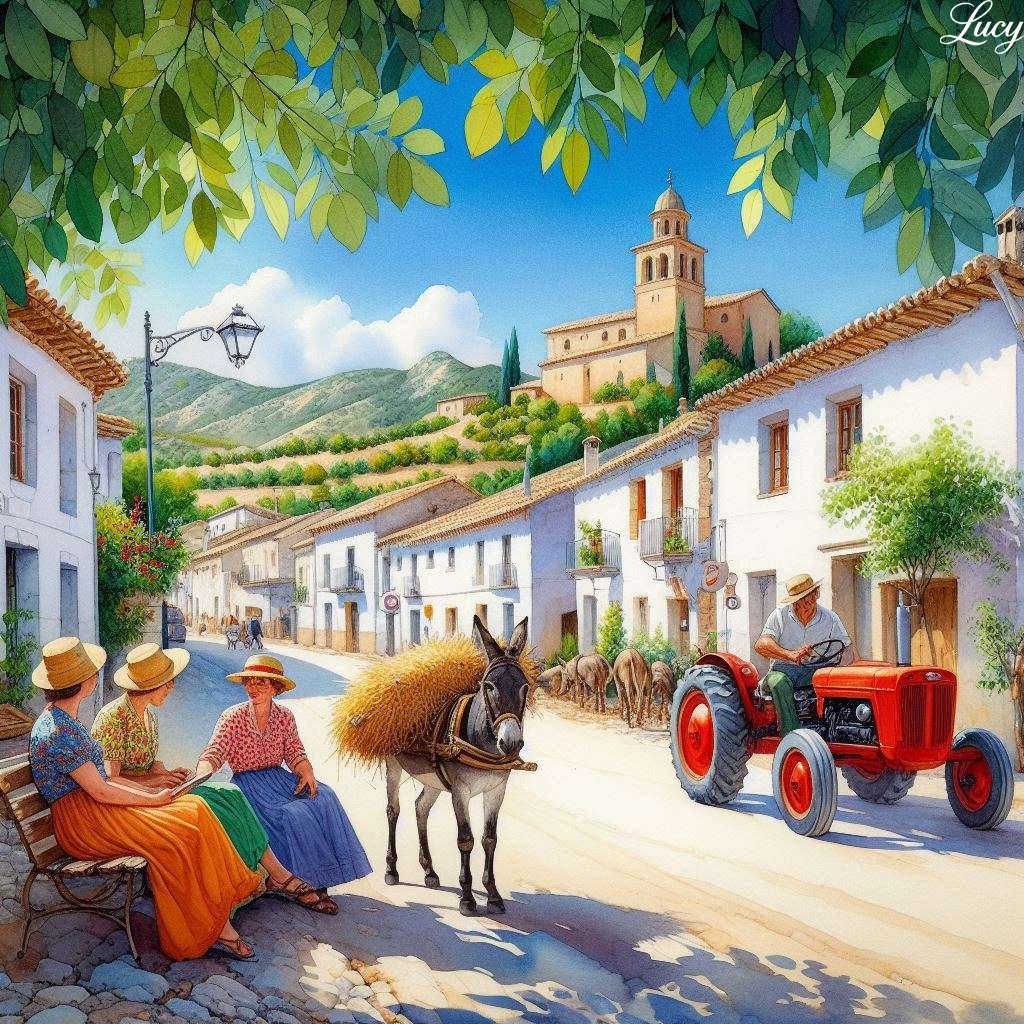 Strada soleggiata del villaggio mediterraneo puzzle online
