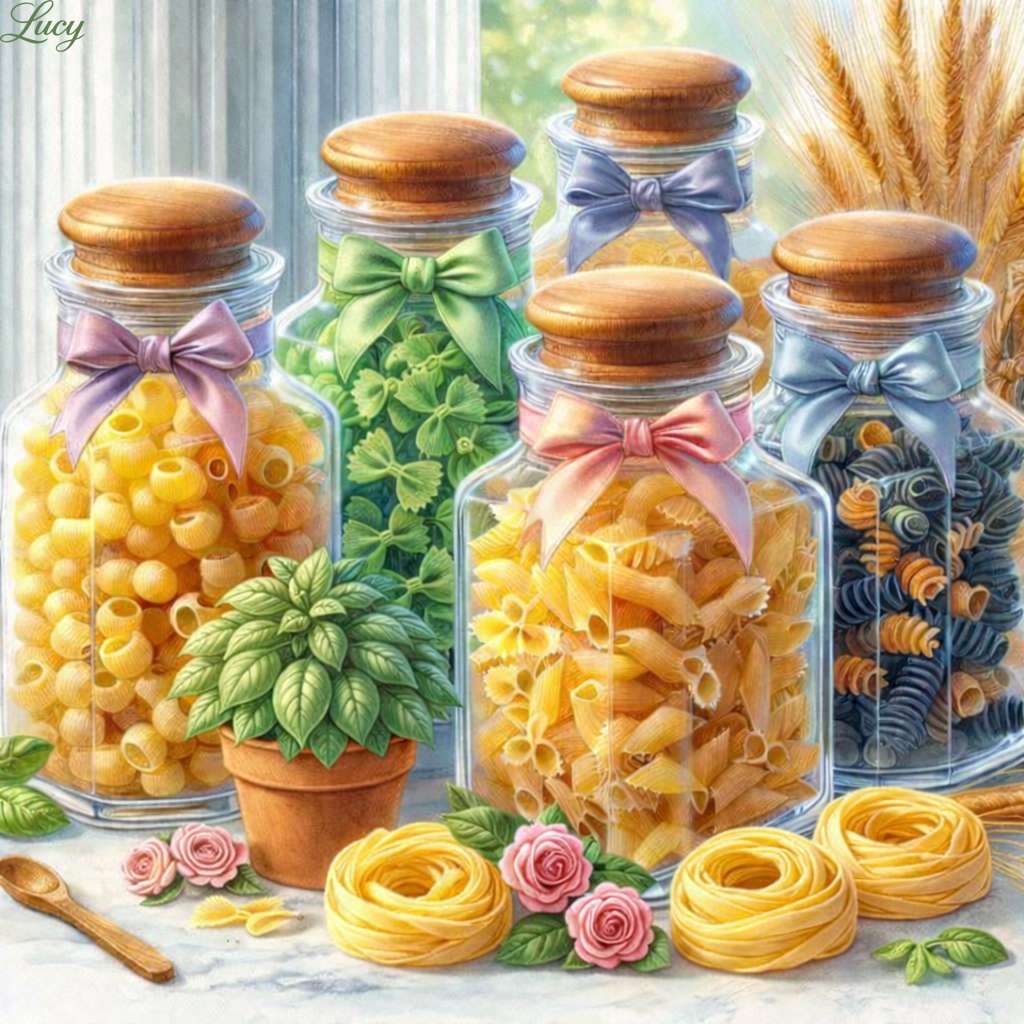 Colorful pasta jars and basil display online puzzle