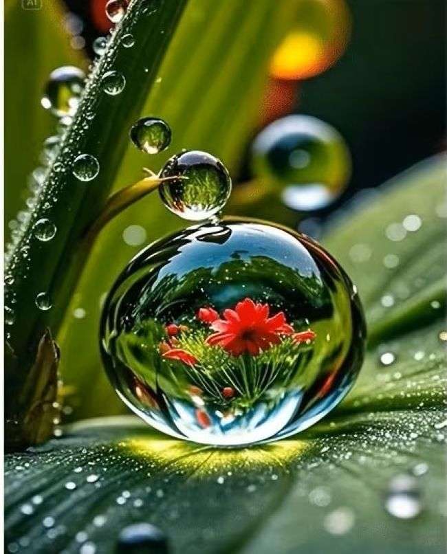 picătură de apă cu reflexie de floare puzzle online