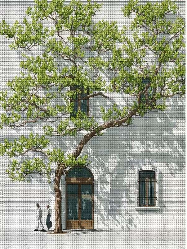 maison blanche à l'ombre d'un arbre puzzle en ligne
