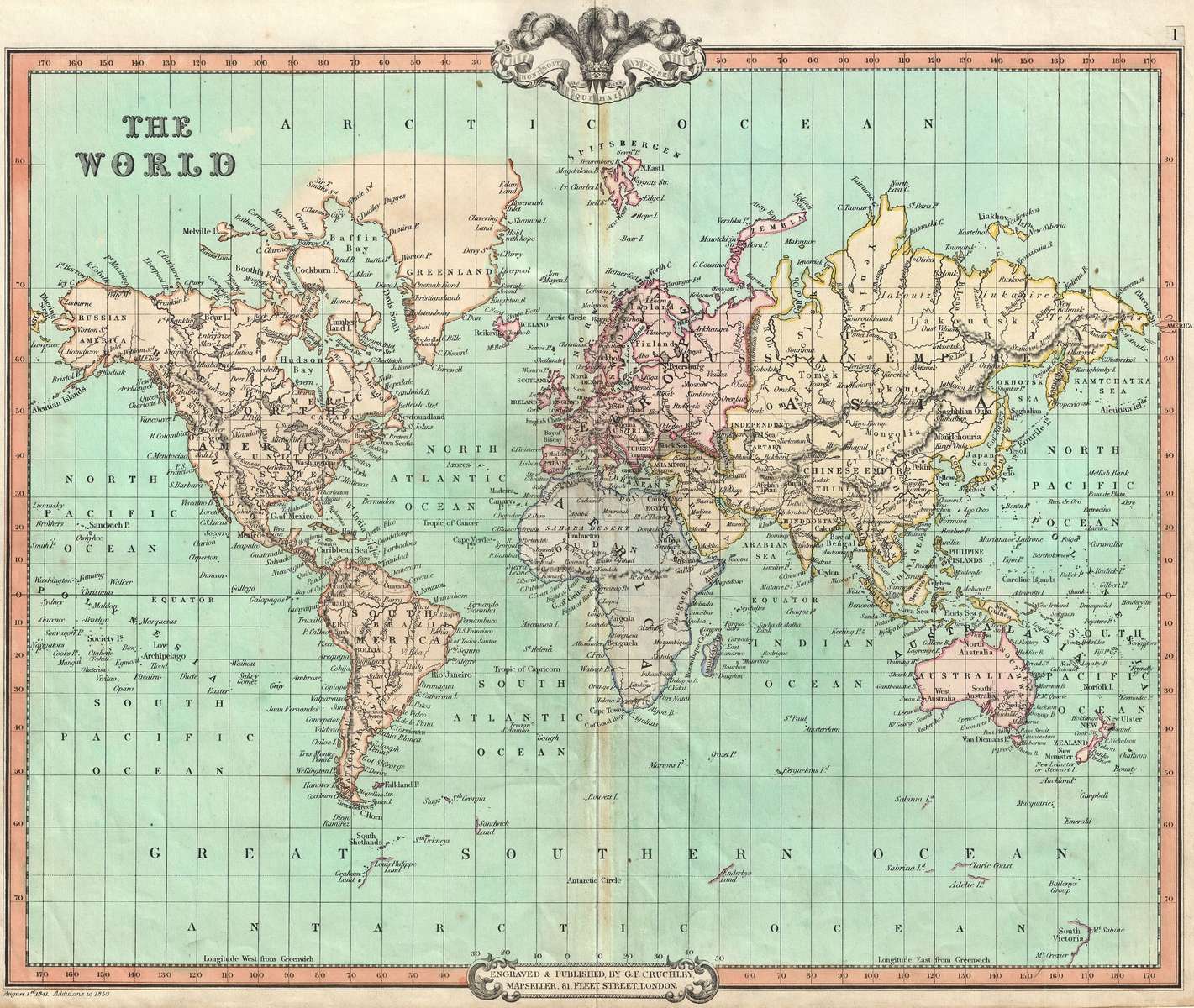 Cruchley G -1850- Mappa del mondo puzzle online