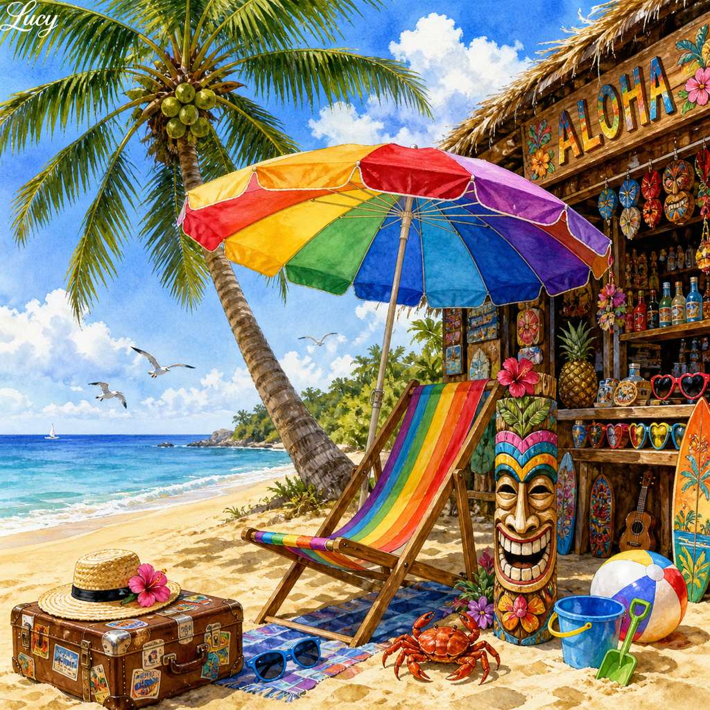 Tropical beach paradise with tiki hut online puzzle
