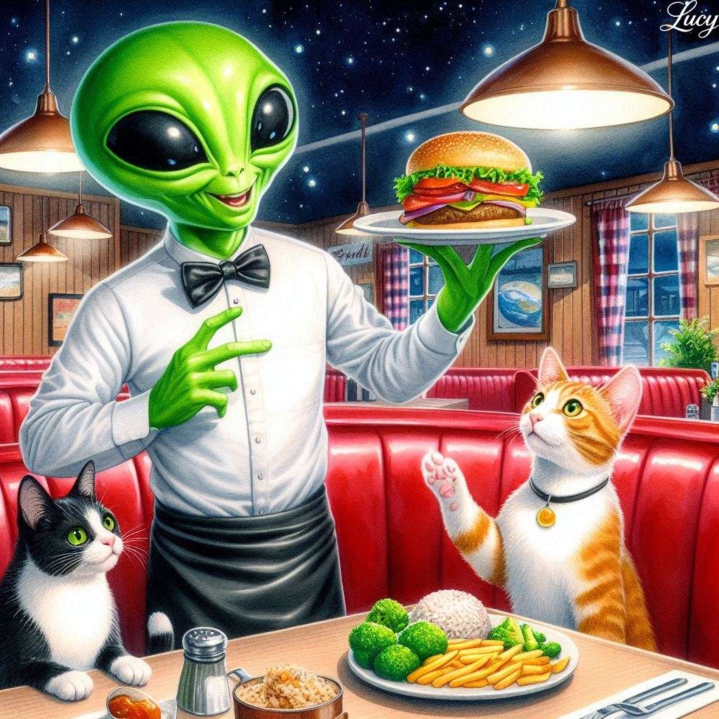Camarero alienígena verde alto rompecabezas en línea
