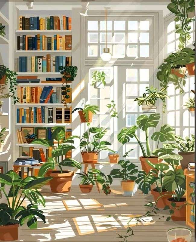 habitación luminosa llena de vegetación rompecabezas en línea