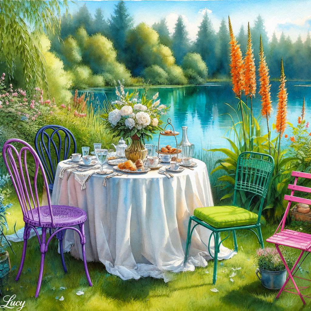Lakeside garden tea party bliss jigsaw puzzle online
