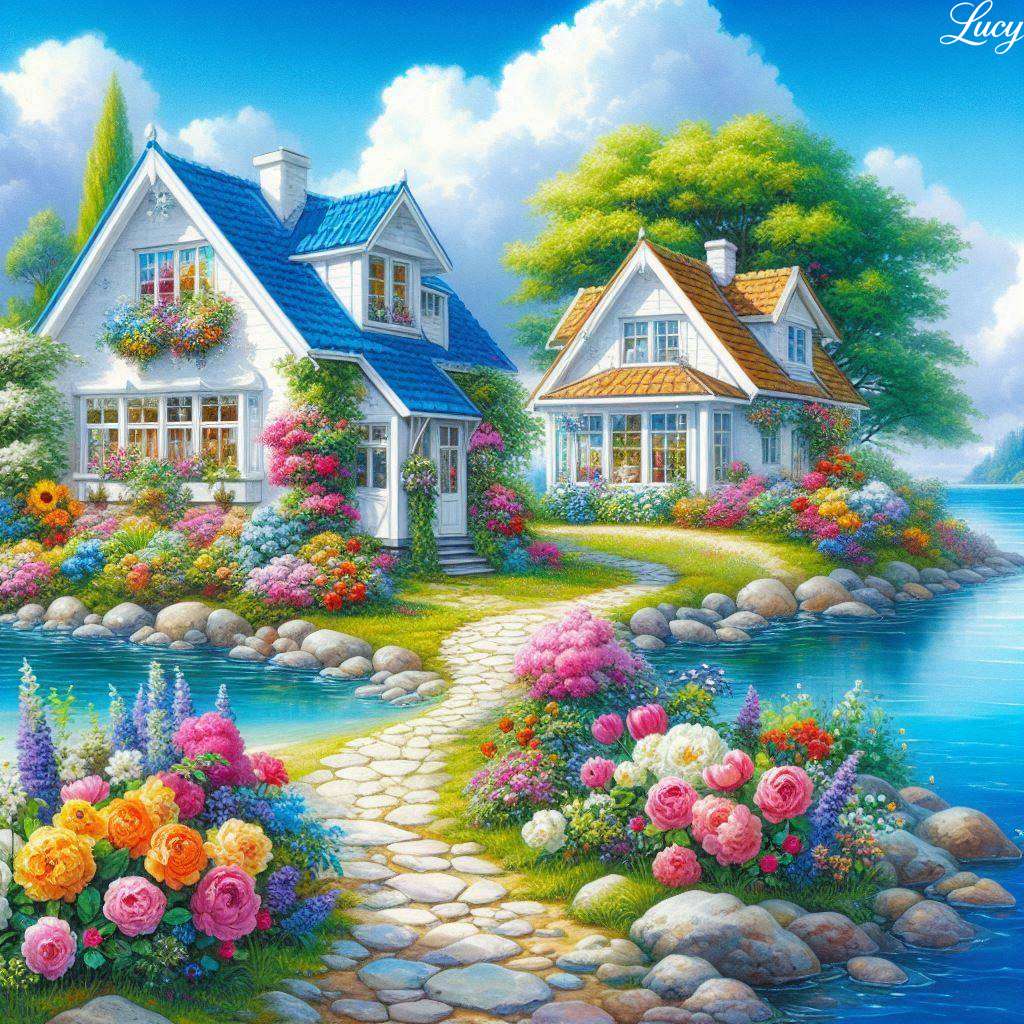Paysage de deux chalets confortables puzzle en ligne