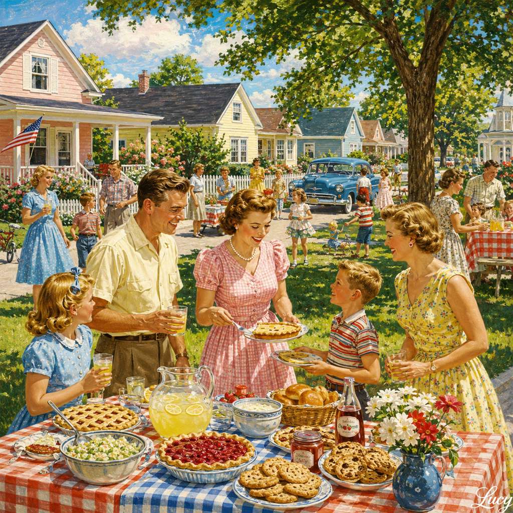 Vintage neighborhood block party celebration online puzzle