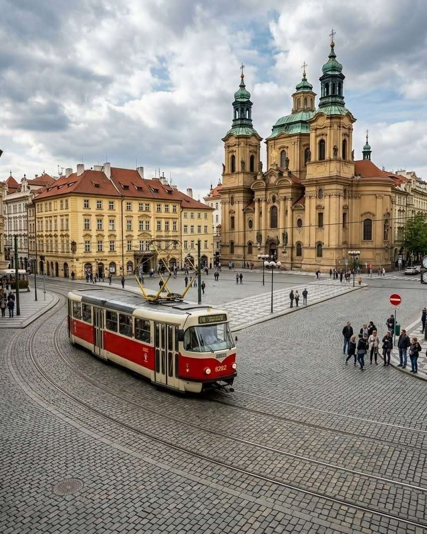 Tramvai într-o piață mare jigsaw puzzle online