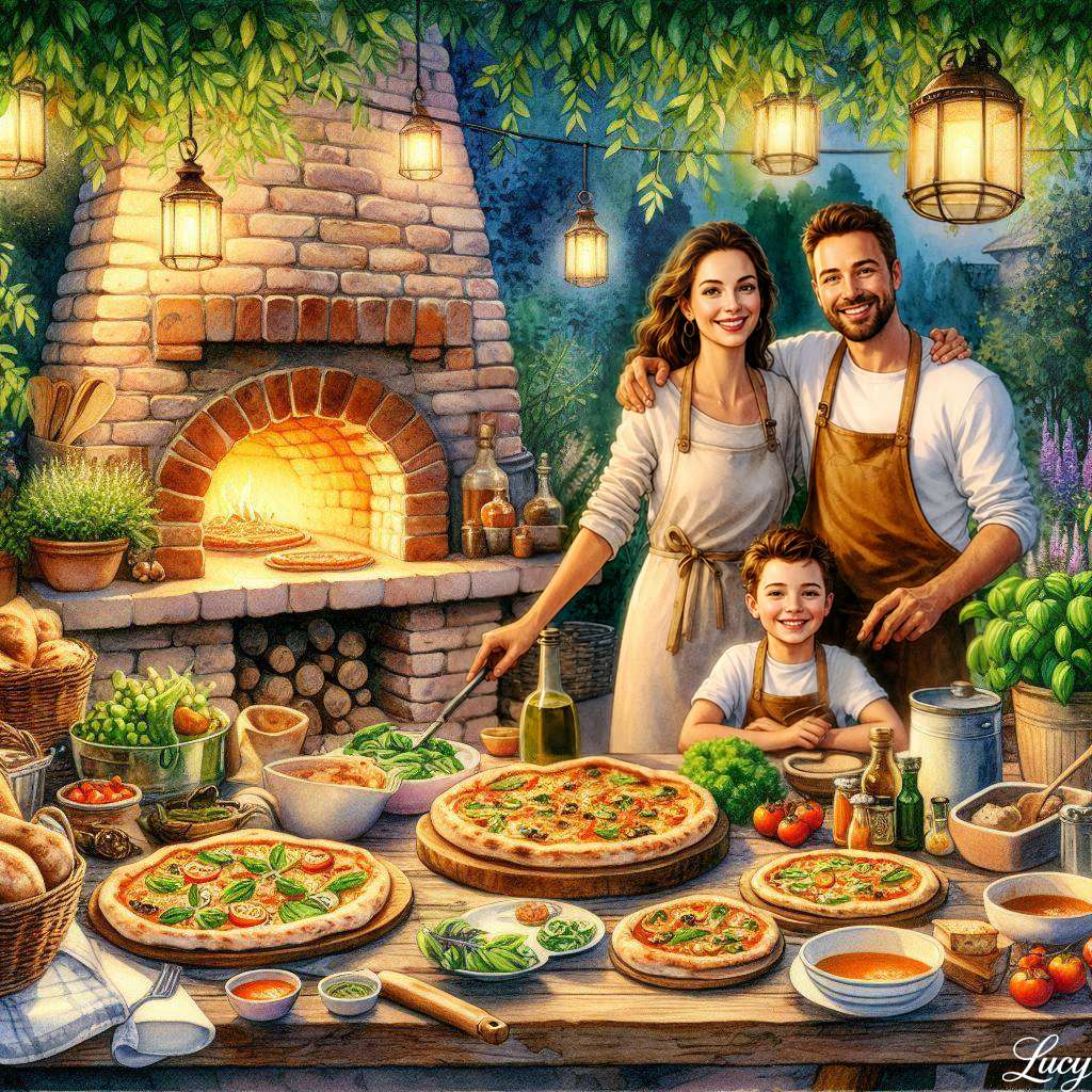 Family pizza night under lantern light jigsaw puzzle online