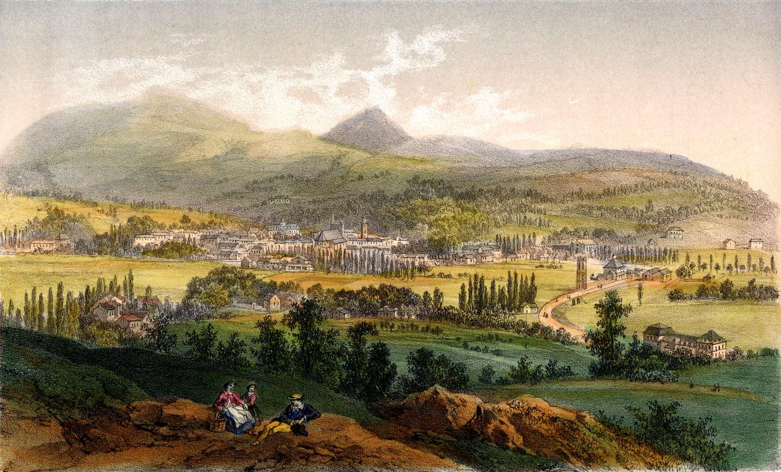Arnout J -1855- Vedere îndepărtată a Bagnères-de-Bigorre jigsaw puzzle online