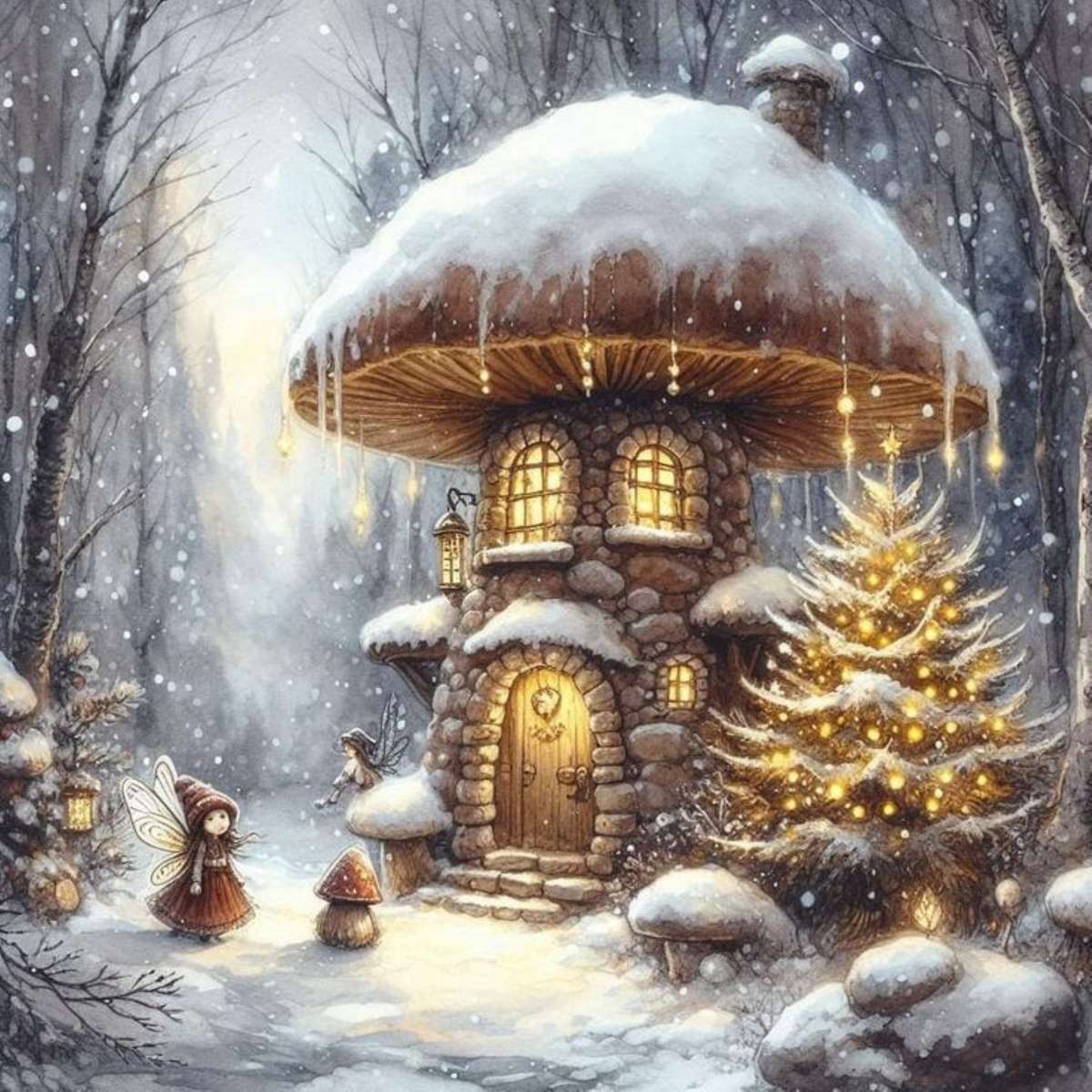 Die Fee und das Pilzhaus zu Weihnachten Online-Puzzle