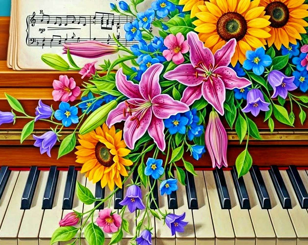 Flori și pian jigsaw puzzle online