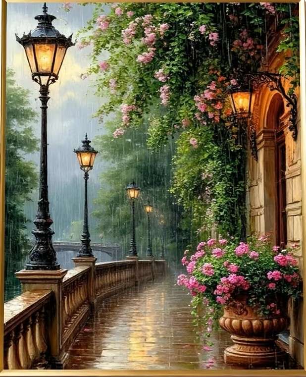 promenade in het licht van lantaarns legpuzzel online