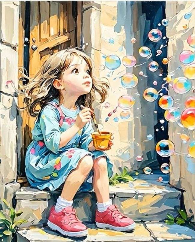 bambina e le sue bolle di sapone puzzle online