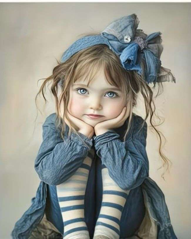 petite fille en robe bleue puzzle en ligne
