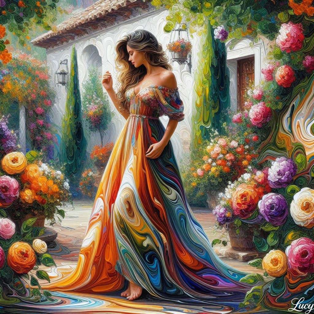 Eine schöne Frau in einem spanischen Garten Online-Puzzle