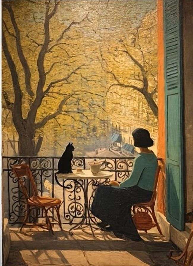 woman with a cat on the balcony jigsaw puzzle online