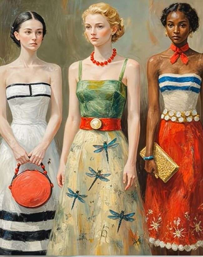 tres mujeres vestidas a la moda rompecabezas en línea