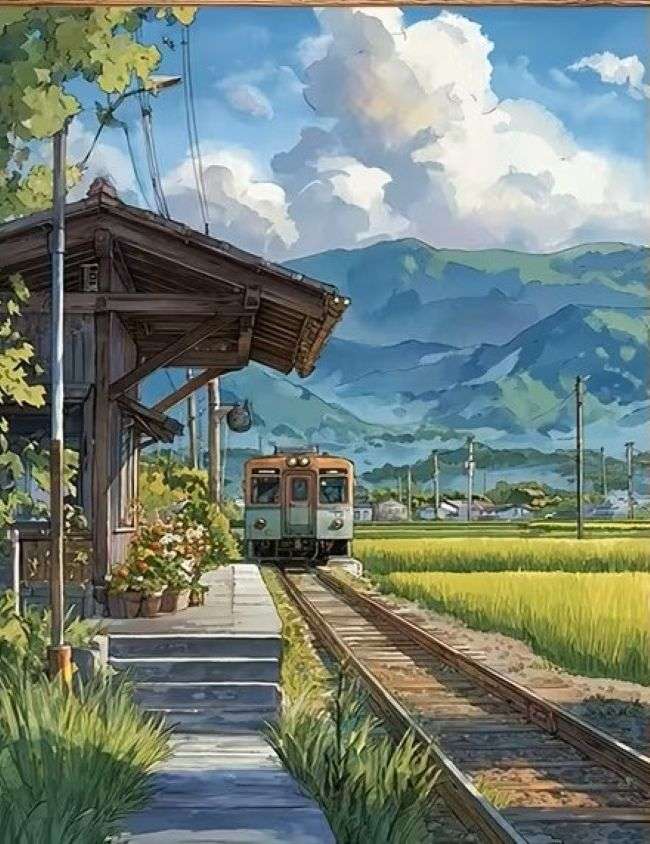 pequeña estación de tren en las montañas rompecabezas en línea