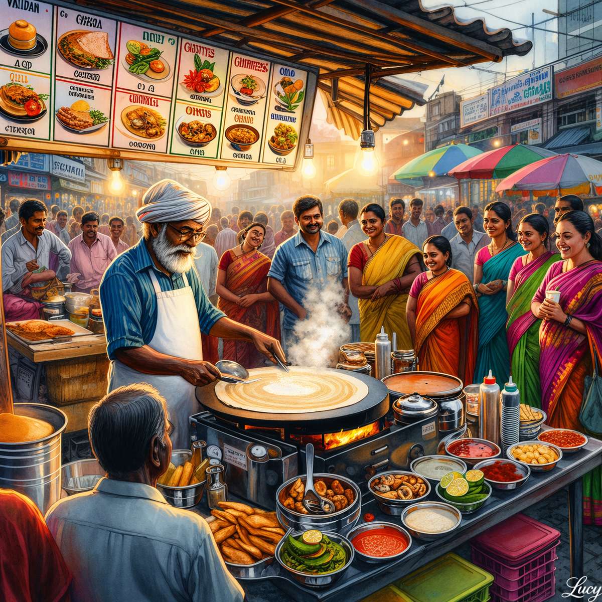 Vivace mercato indiano dello street food puzzle online