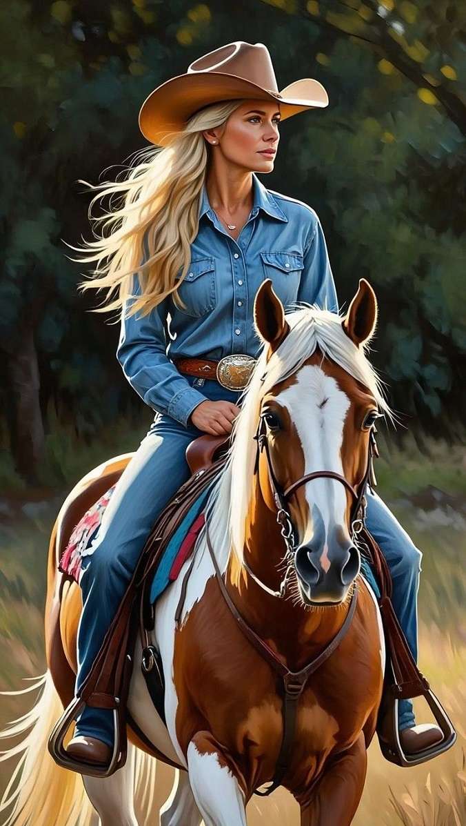 Linda loira andando a cavalo puzzle online