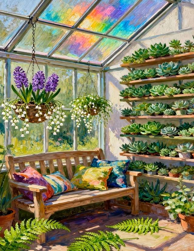 orangery with a bench to relax online puzzle