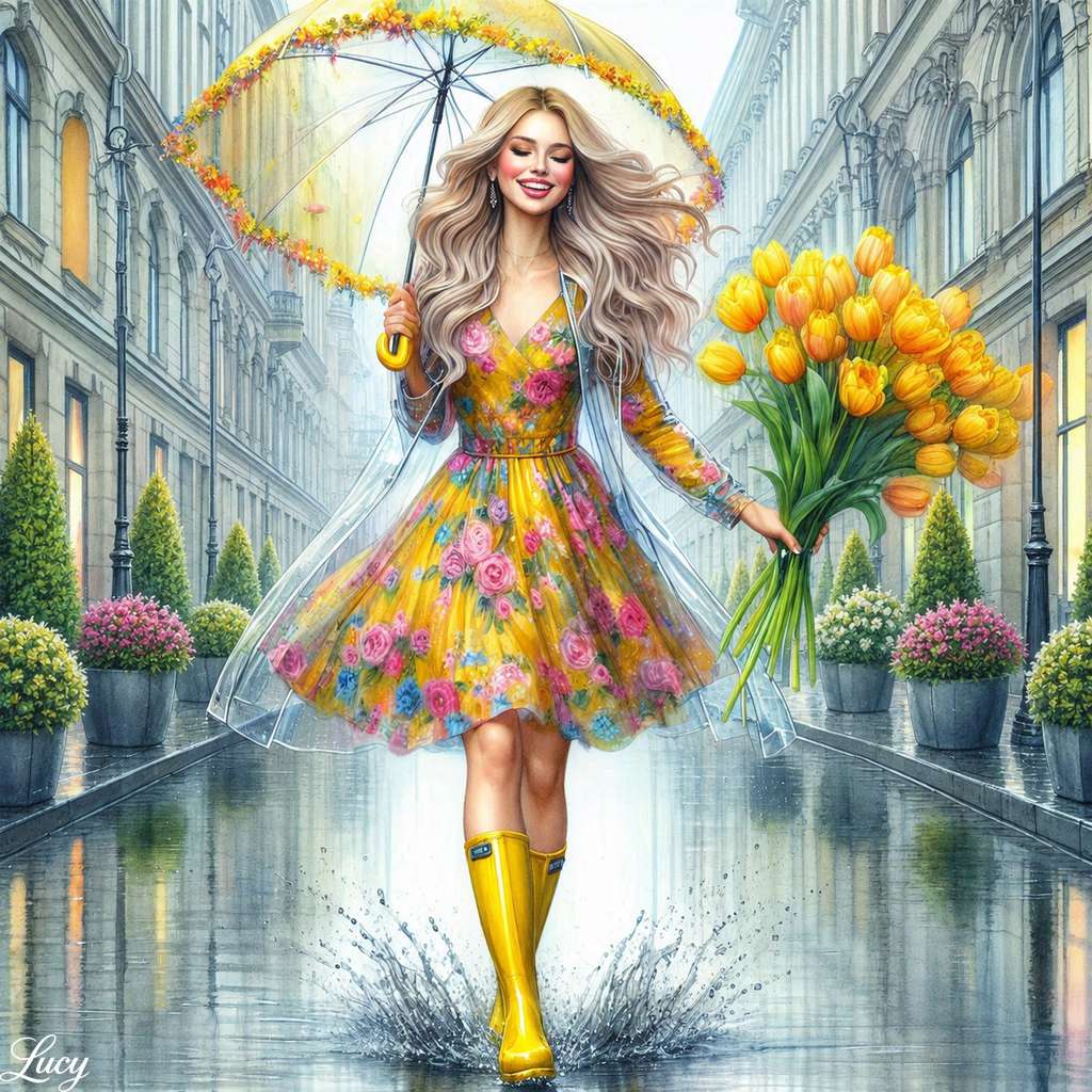 Femeie blondă elegantă care merge veselă jigsaw puzzle online