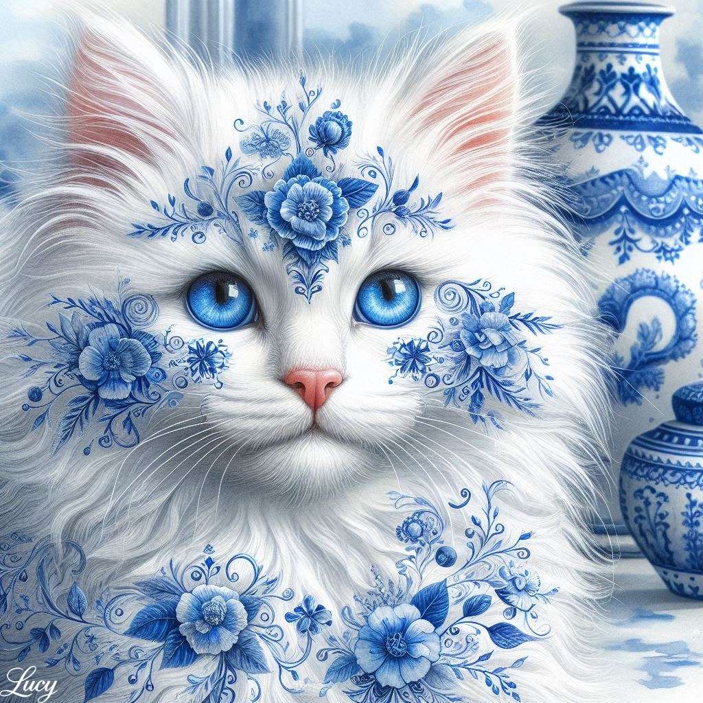 Portret elegant de prim-plan al pisoiului alb pufos puzzle online