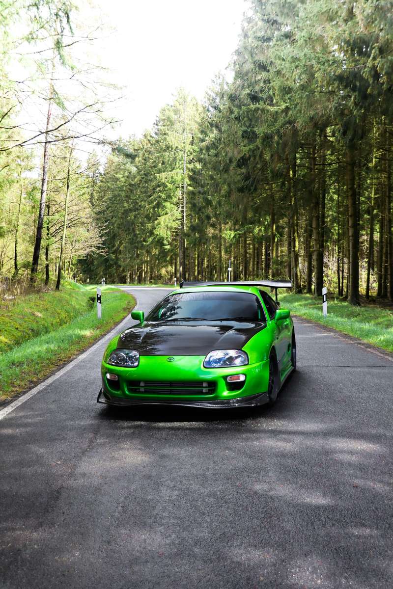 groene tuning sportwagen in bos legpuzzel online