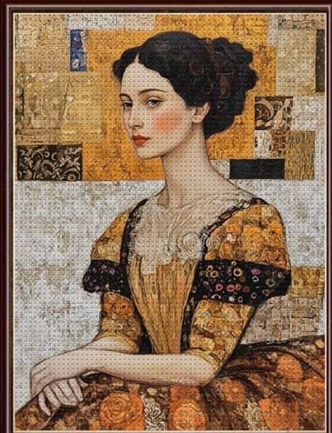 Porträt einer Frau in einem goldenen Kleid Puzzlespiel online