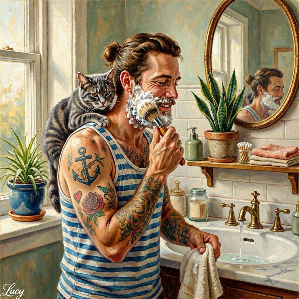 Barbear matinal com companheiro felino puzzle online
