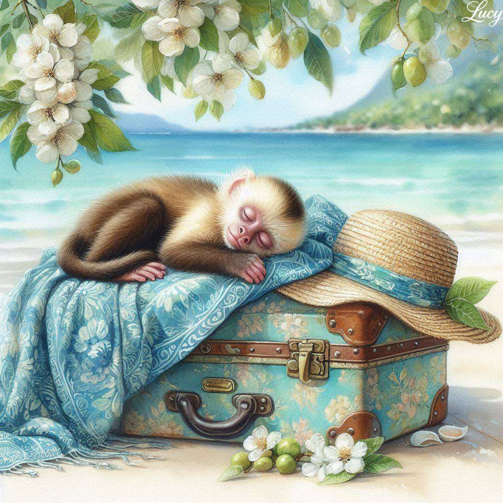 Adorável macaco-prego dormindo pacificamente puzzle online