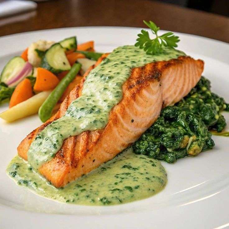Salmone toscano cremoso con spinaci puzzle online