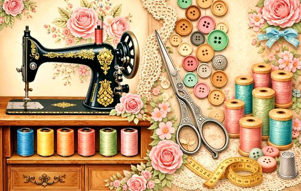 Vintage szwalnia puzzle online