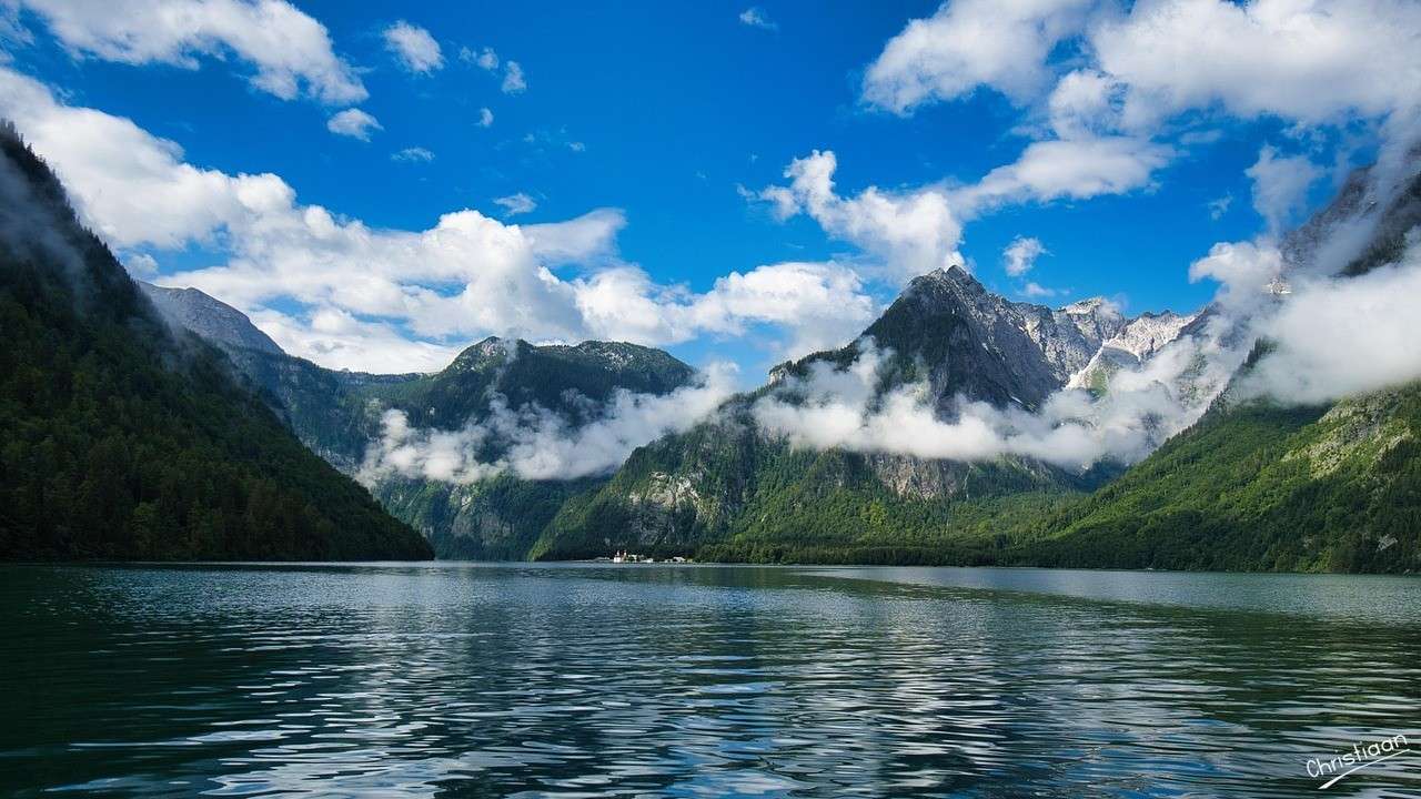 Lago, Alpi, Montagna, Nuvole. puzzle online