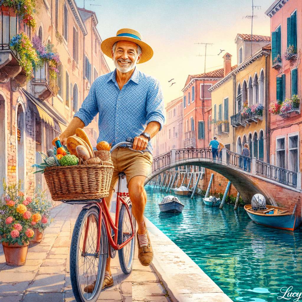 Balade à vélo sur les canaux ensoleillés de Venise puzzle en ligne