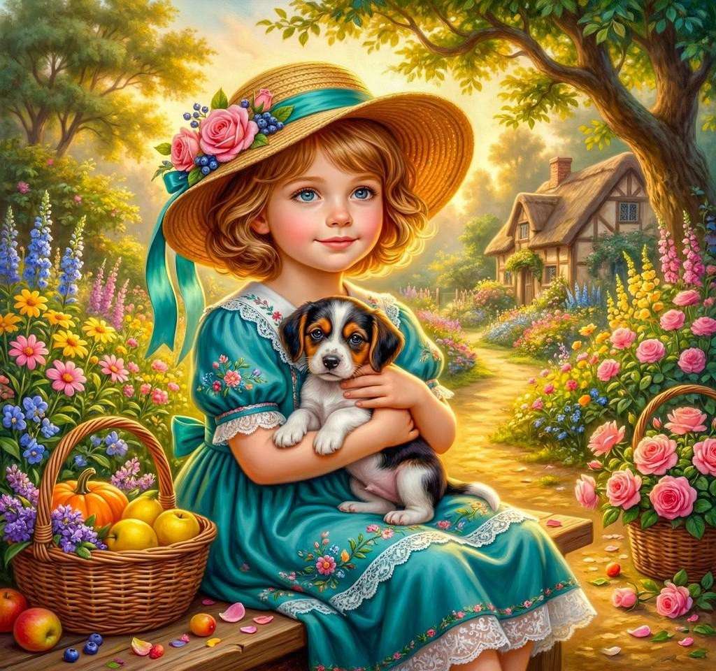 uma menina e um cachorro puzzle online