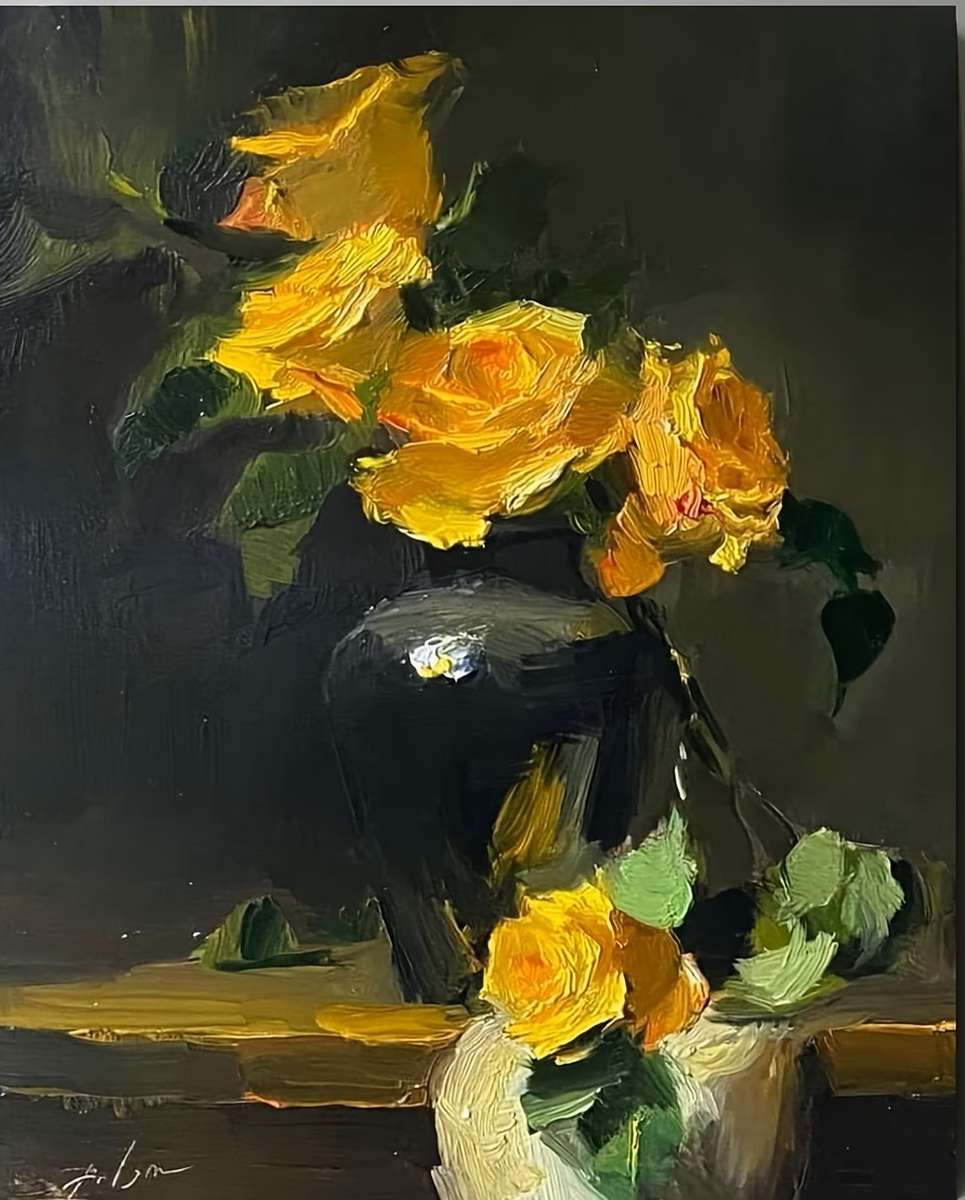 rose gialle in un vaso puzzle online