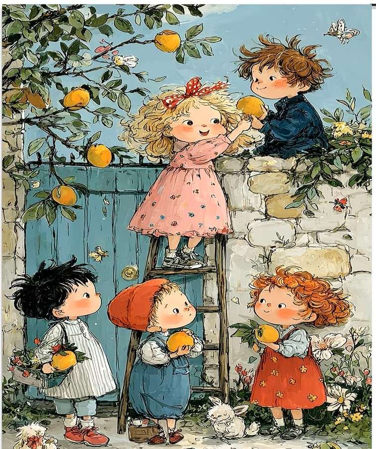 gruppo di bambini che raccolgono mele puzzle online
